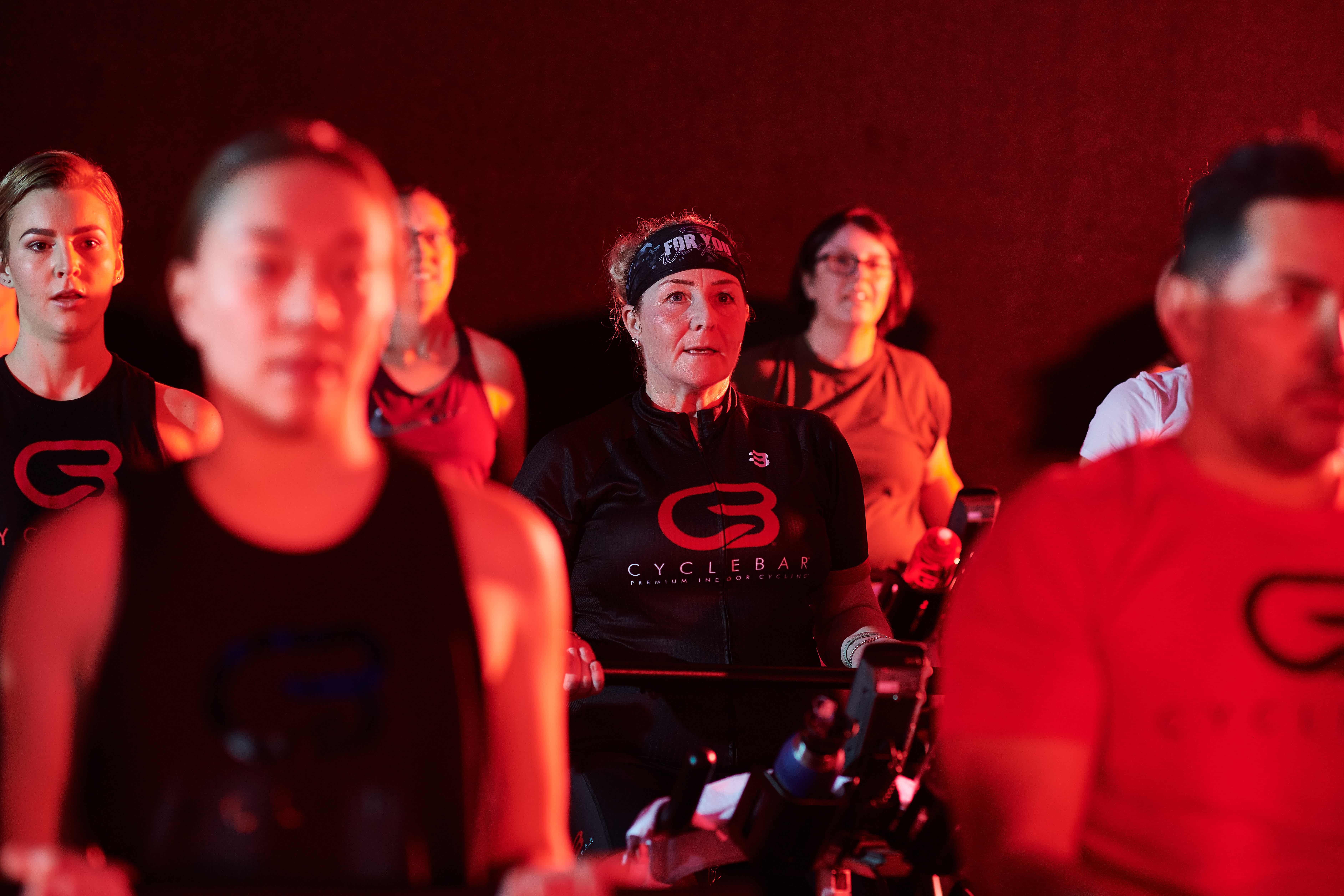 cycle class instructor among participants